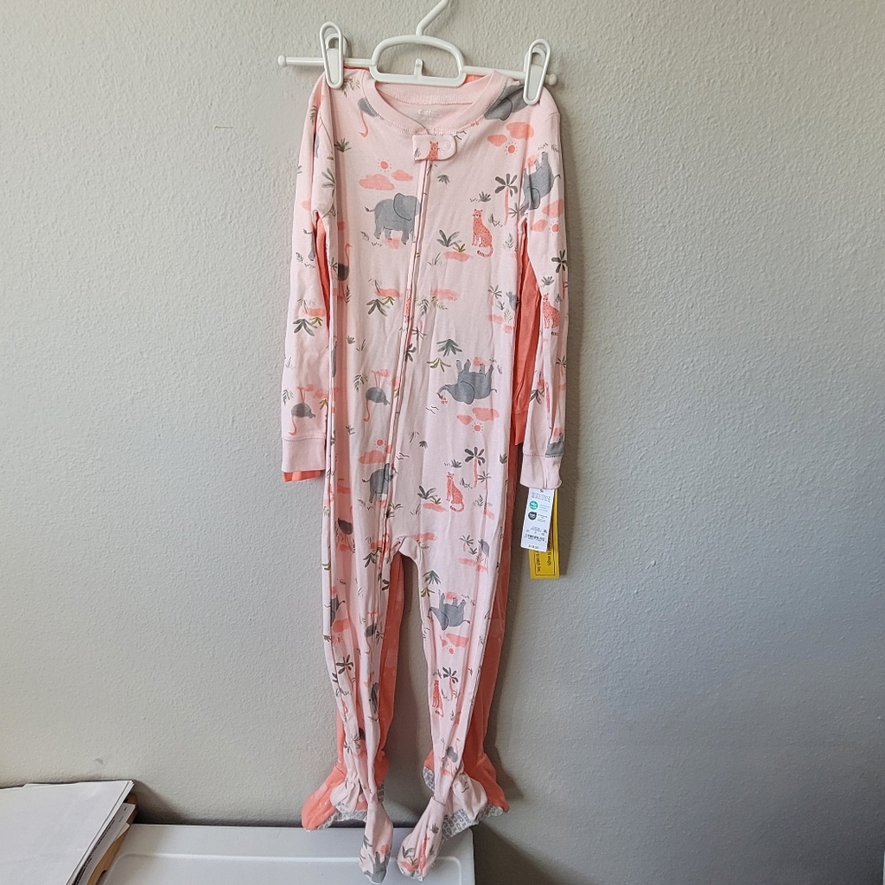 NEW Carter's 2 Pack Pink Elephant & Coral Sun Print Kids Onesie Footies Sz 5T